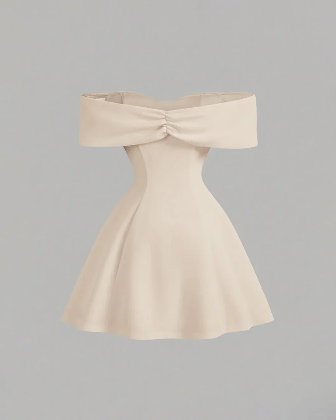 Beige Strapless Backless Mini Dress With Bow Detail - Image 3