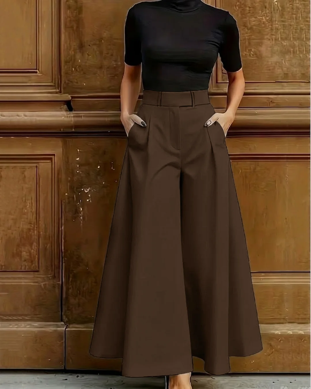 Bell Bottom Pocket Structured Pants in Coco - Image 2