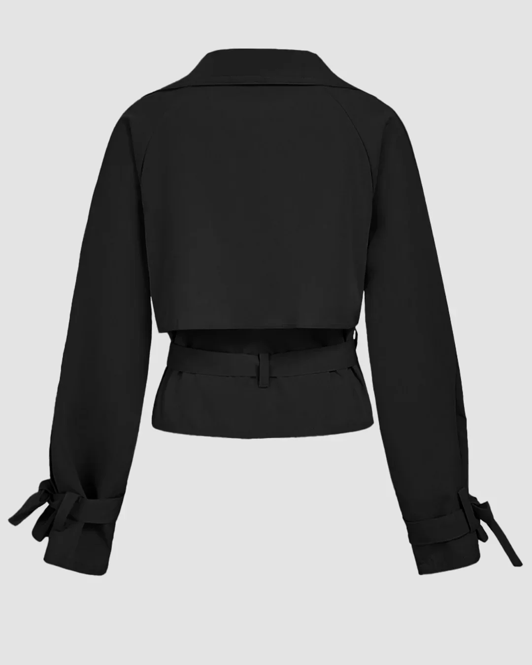 Belted Lapel Collar Cropped Waistcoat in Black - Image 2