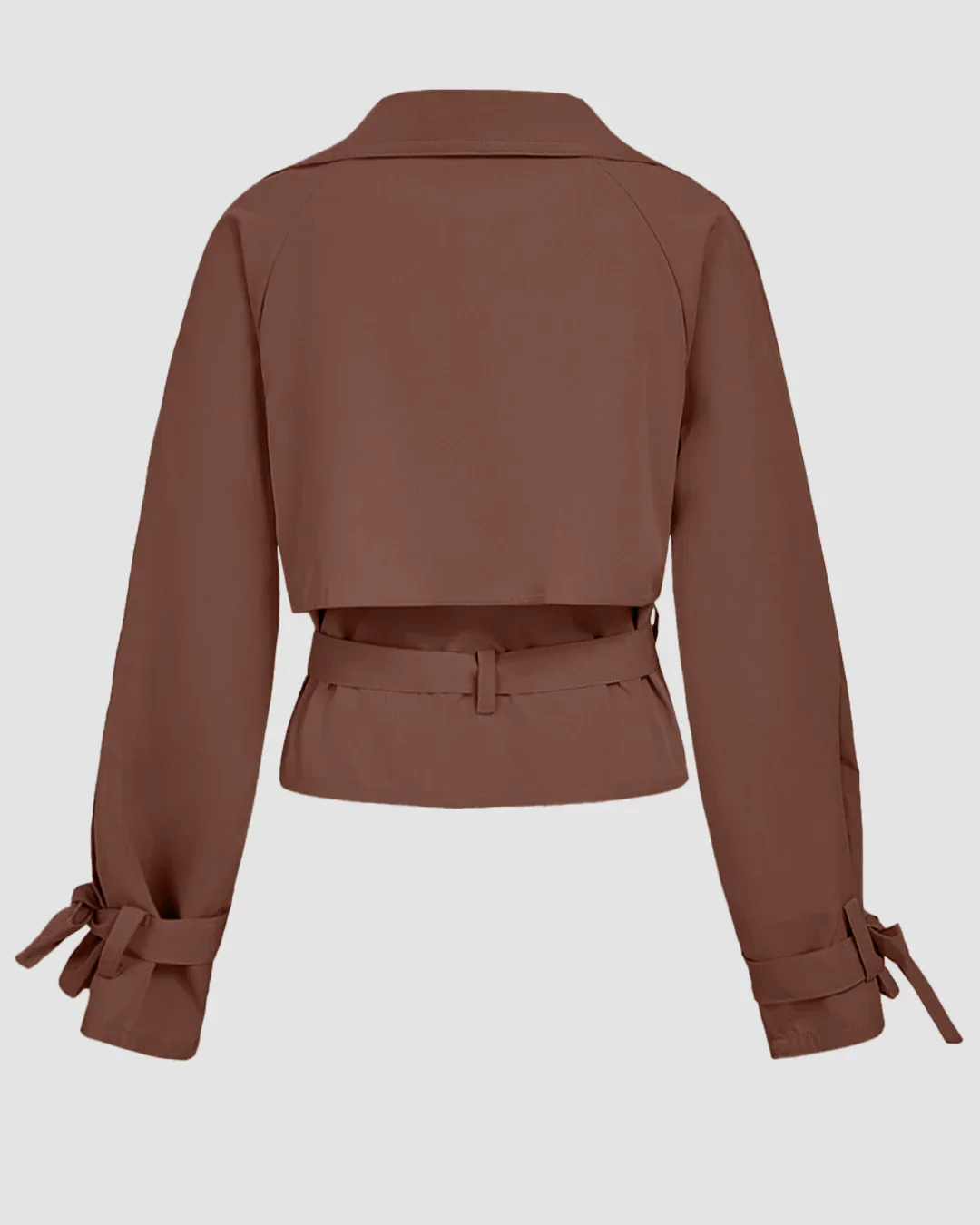 Belted Lapel Collar Cropped Waistcoat in Brown - Image 2