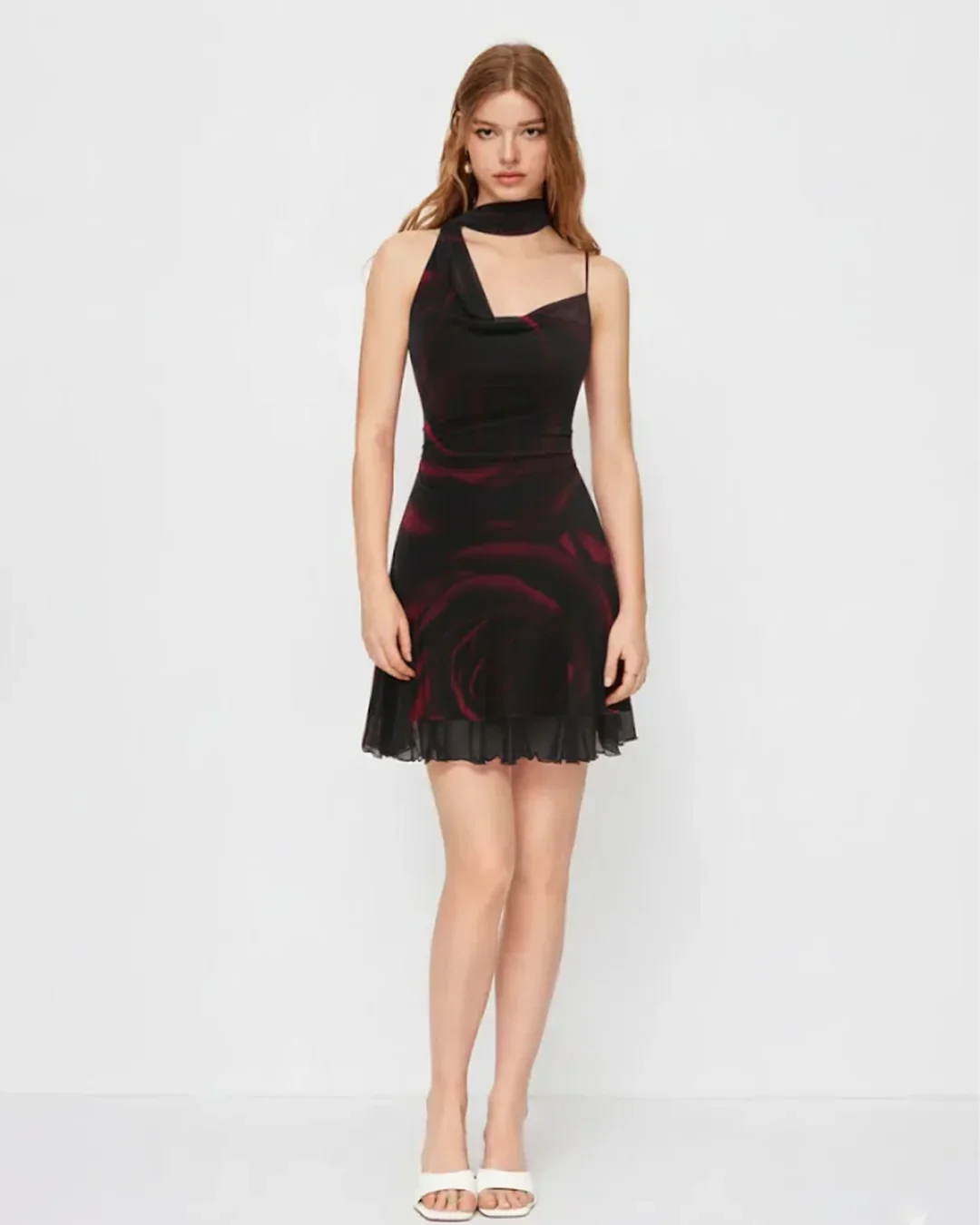 Black Abstract Print Sleeveless Mini Dress - Image 2