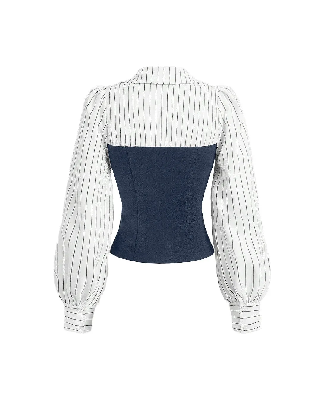 Navy Blue And White Striped Corset Fitted Shirt - Image 3