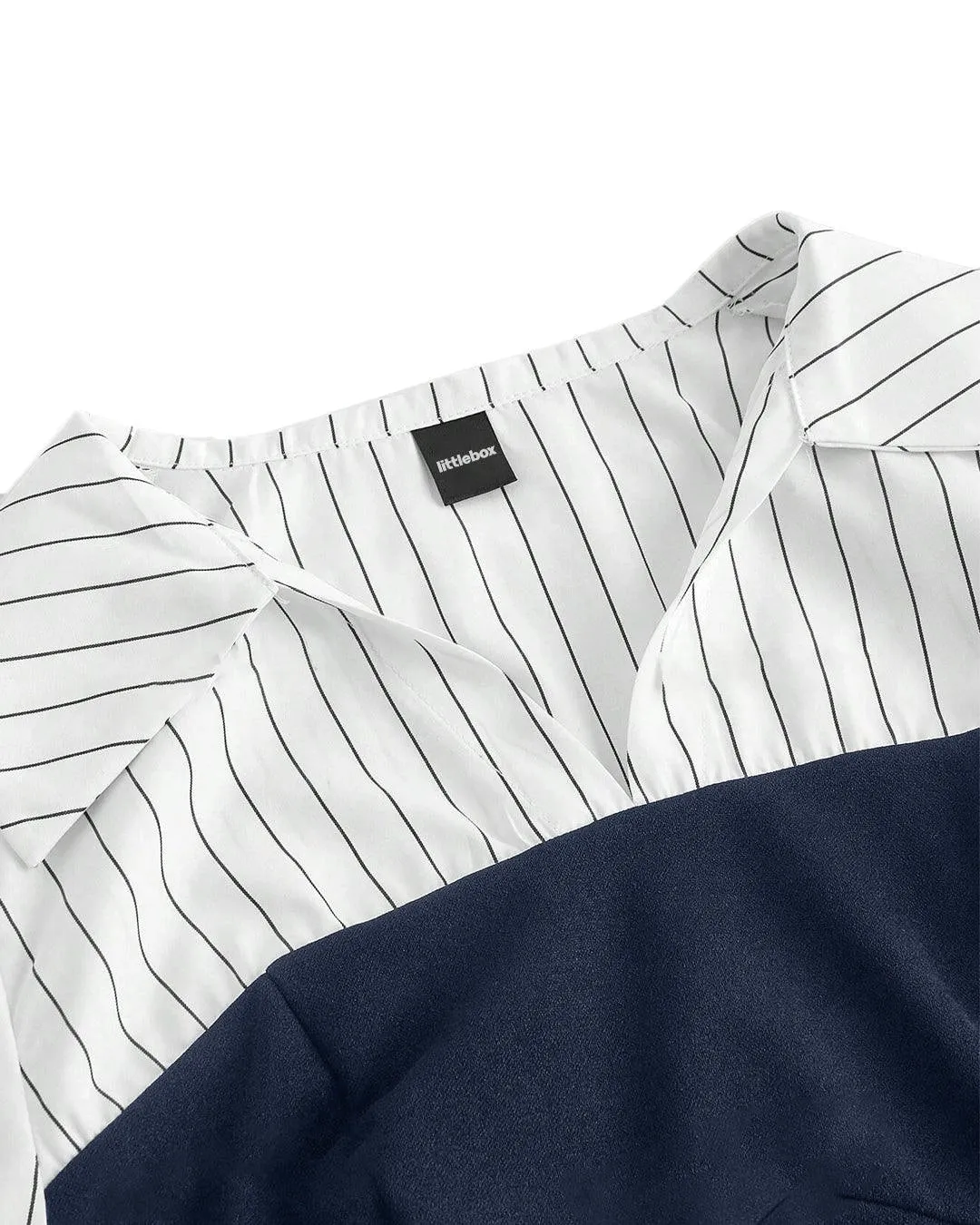 Navy Blue And White Striped Corset Fitted Shirt - Image 4