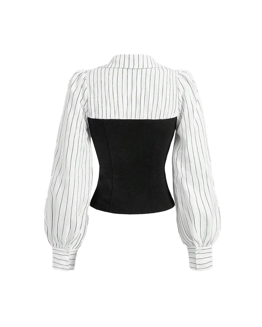 Formal Collared V Neck Long Sleeve Shirt in Black and White - Image 3