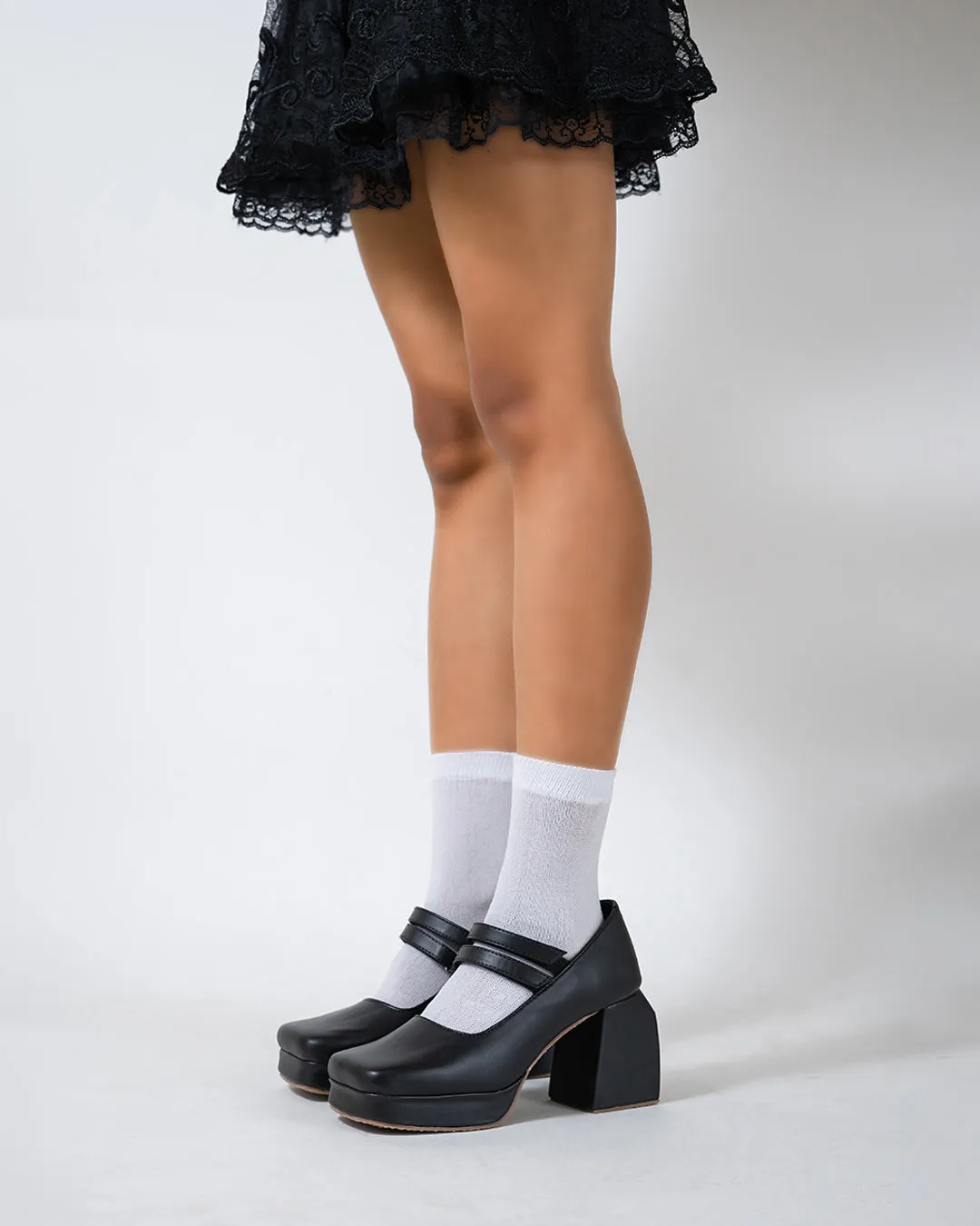 Black Block Heel Loafer Platform Pumps - Image 3
