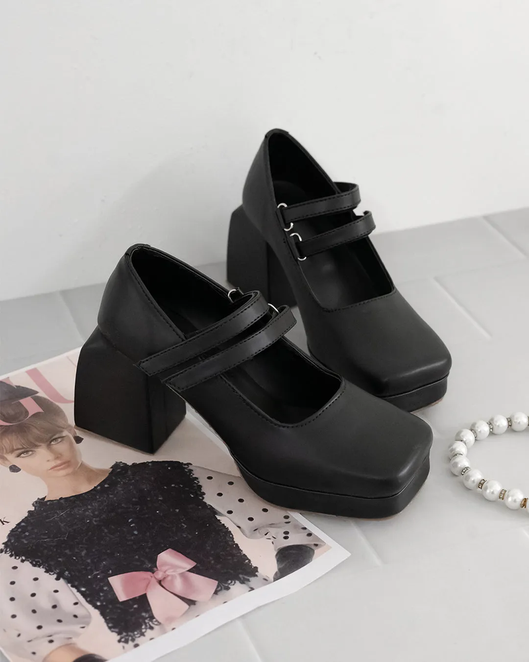 Black Block Heel Loafer Platform Pumps - Image 9