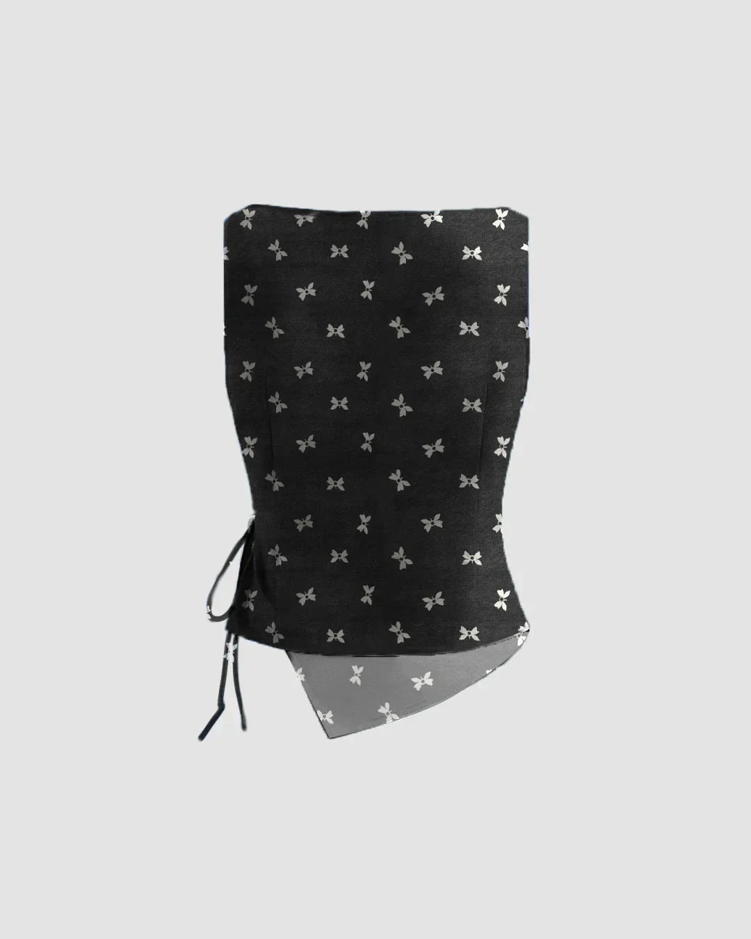 Printed Slim Fit Womens Boat Neck Tie-Up Wrap Top in Black - Image 2