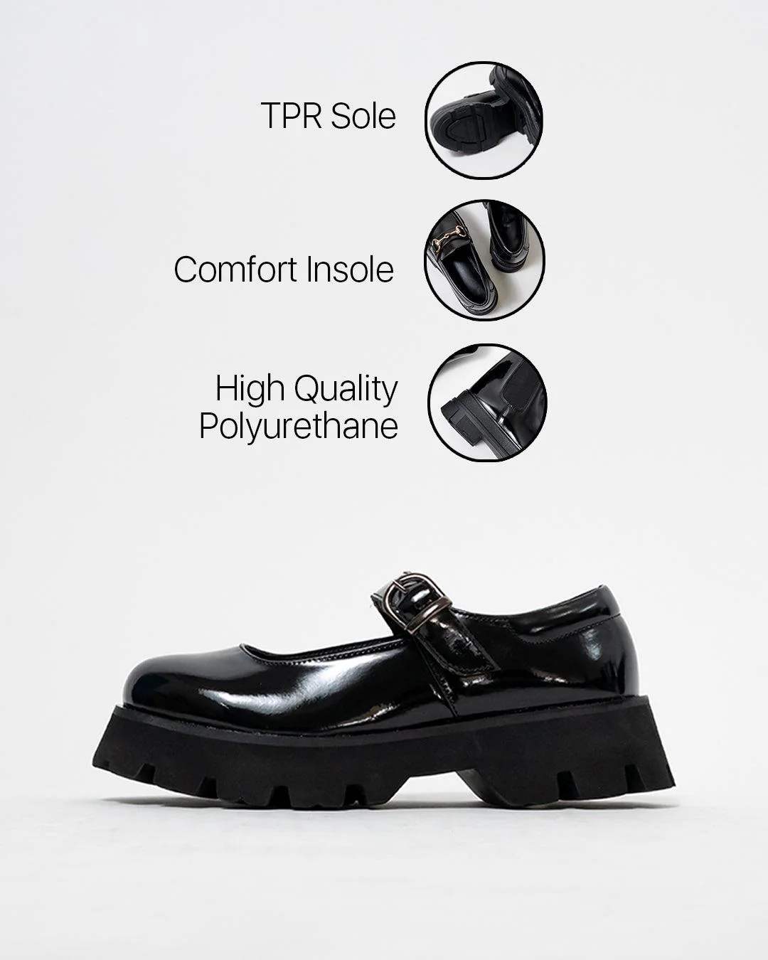 Black Buckle Shoes with Chunky Platform - Image 10