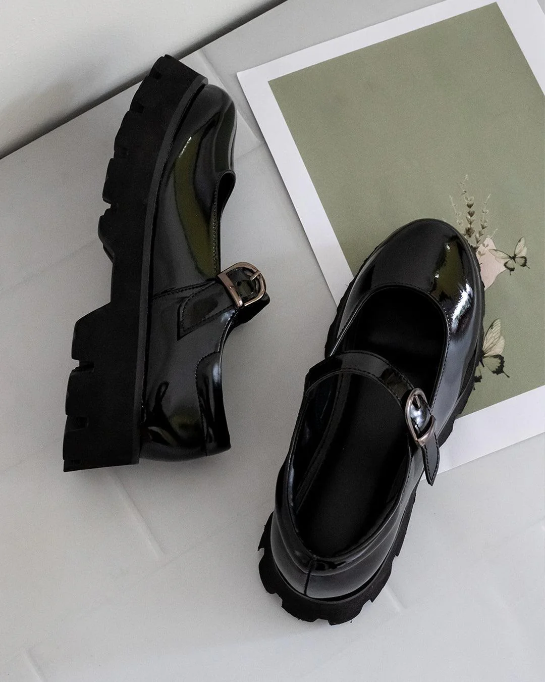 Black Buckle Shoes with Chunky Platform - Image 5
