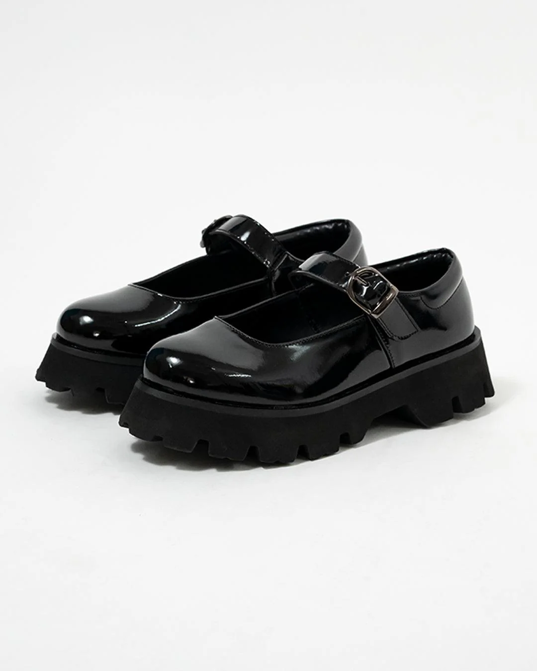 Black Buckle Shoes with Chunky Platform - Image 6