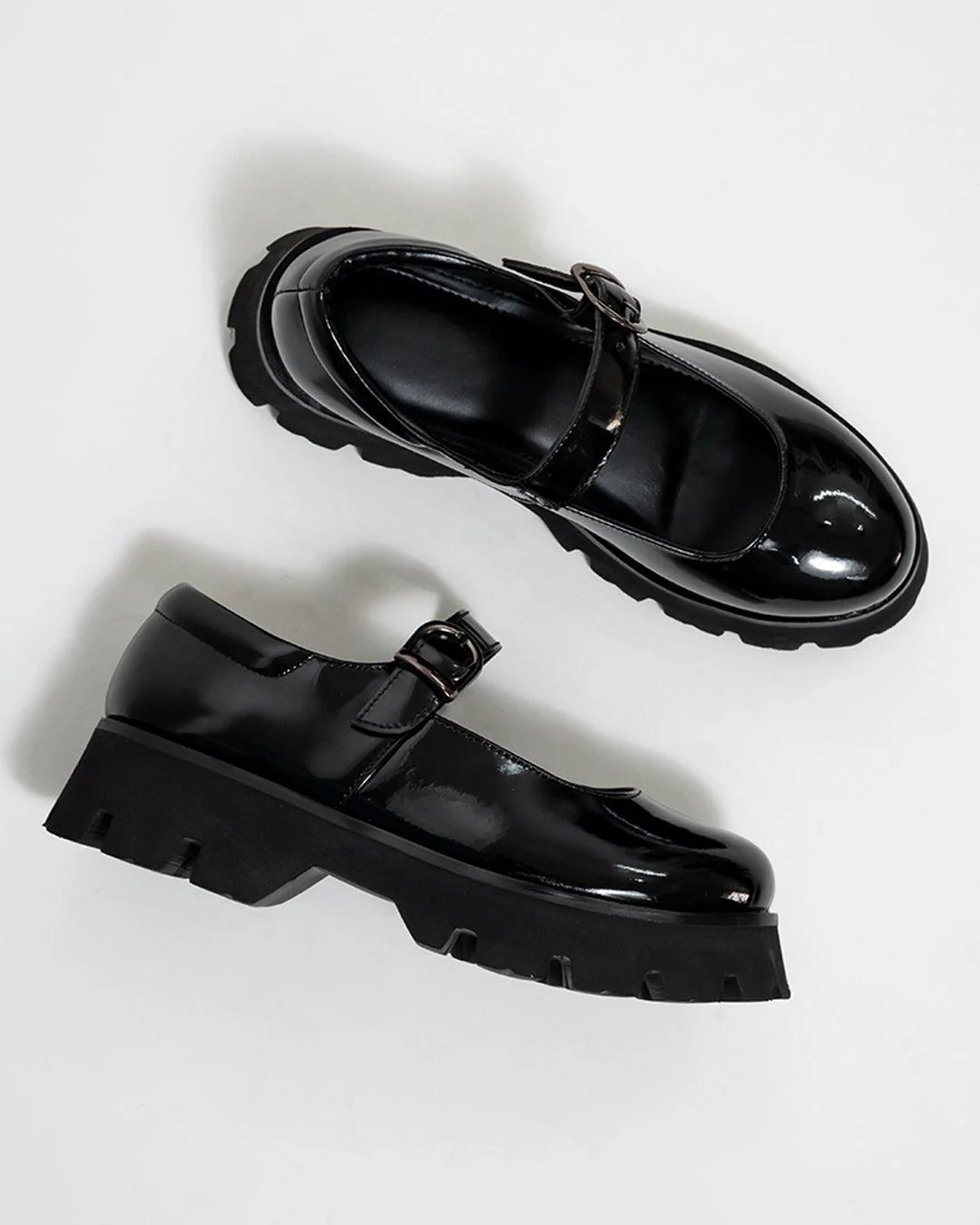 Black Buckle Shoes with Chunky Platform - Image 9
