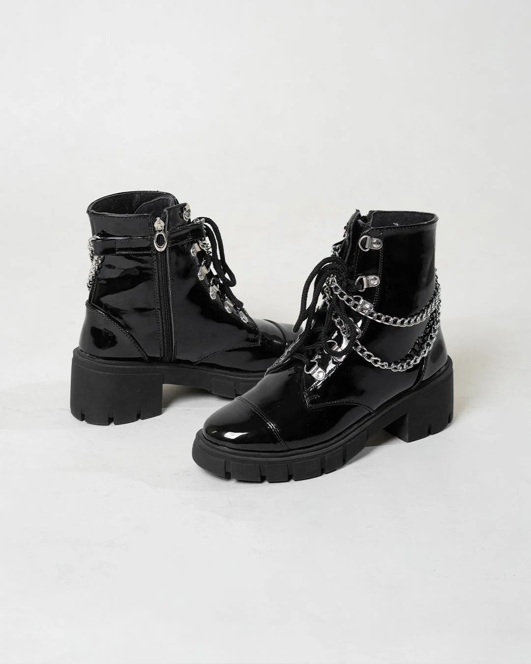 Black Chain Lace up Chunky Oxford Shoe - Image 4