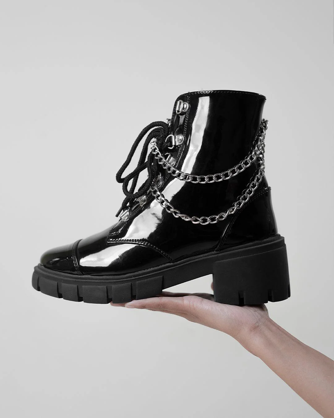 Black Chain Lace up Chunky Oxford Shoe - Image 5