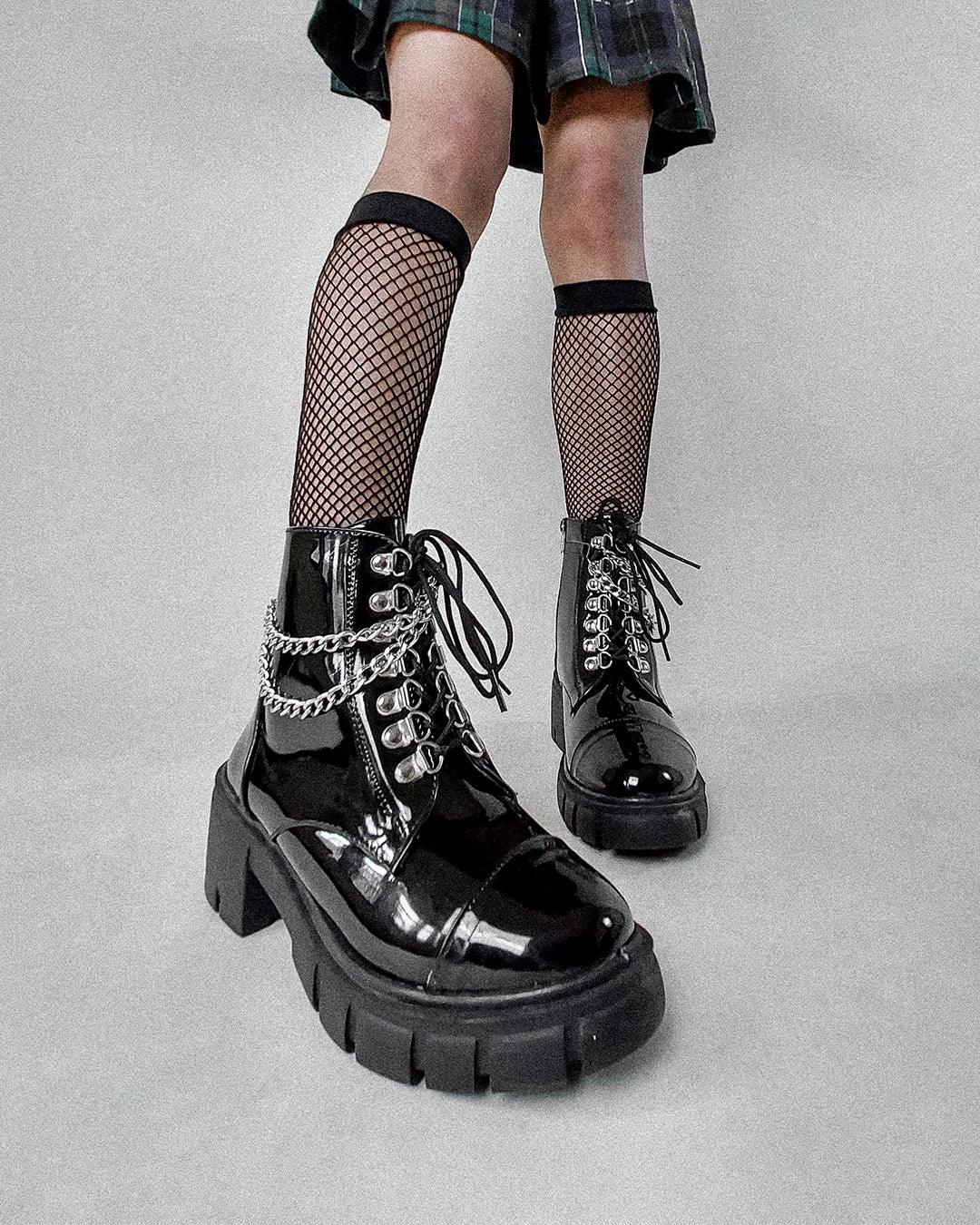 Black Chain Lace up Chunky Oxford Shoe - Image 6