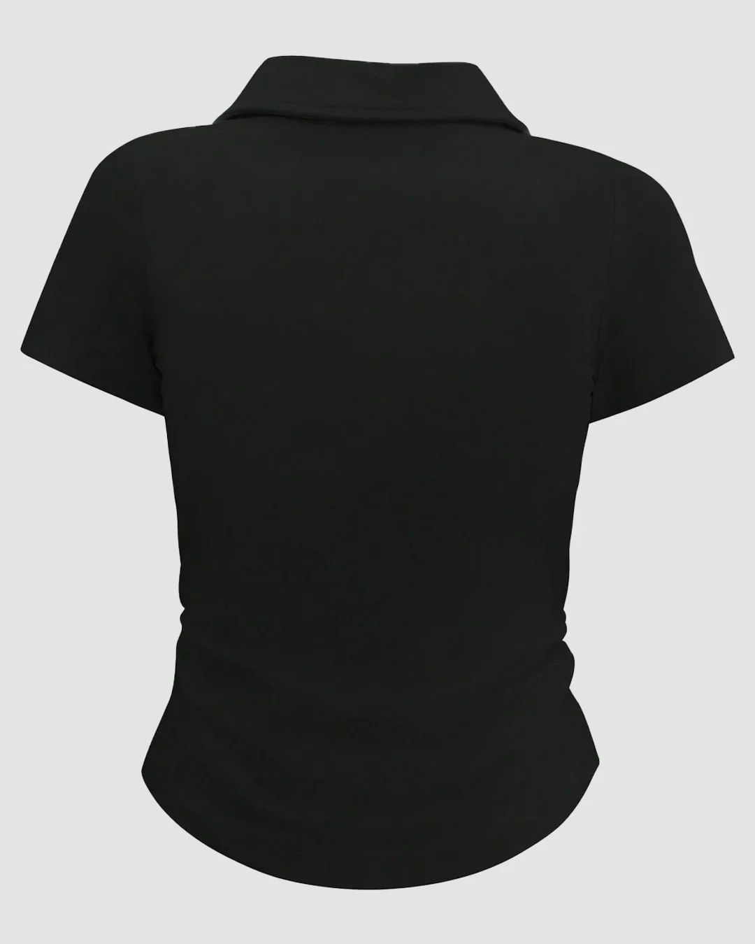 Casual Collared Neck Short Sleeve Plain T Shirt in Black - Image 2