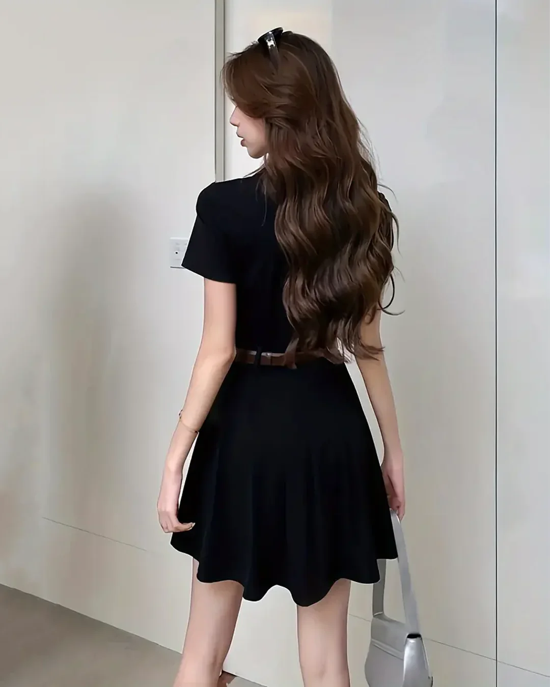 Black Collared Short Sleeve Skirt Mini Dress - Image 3
