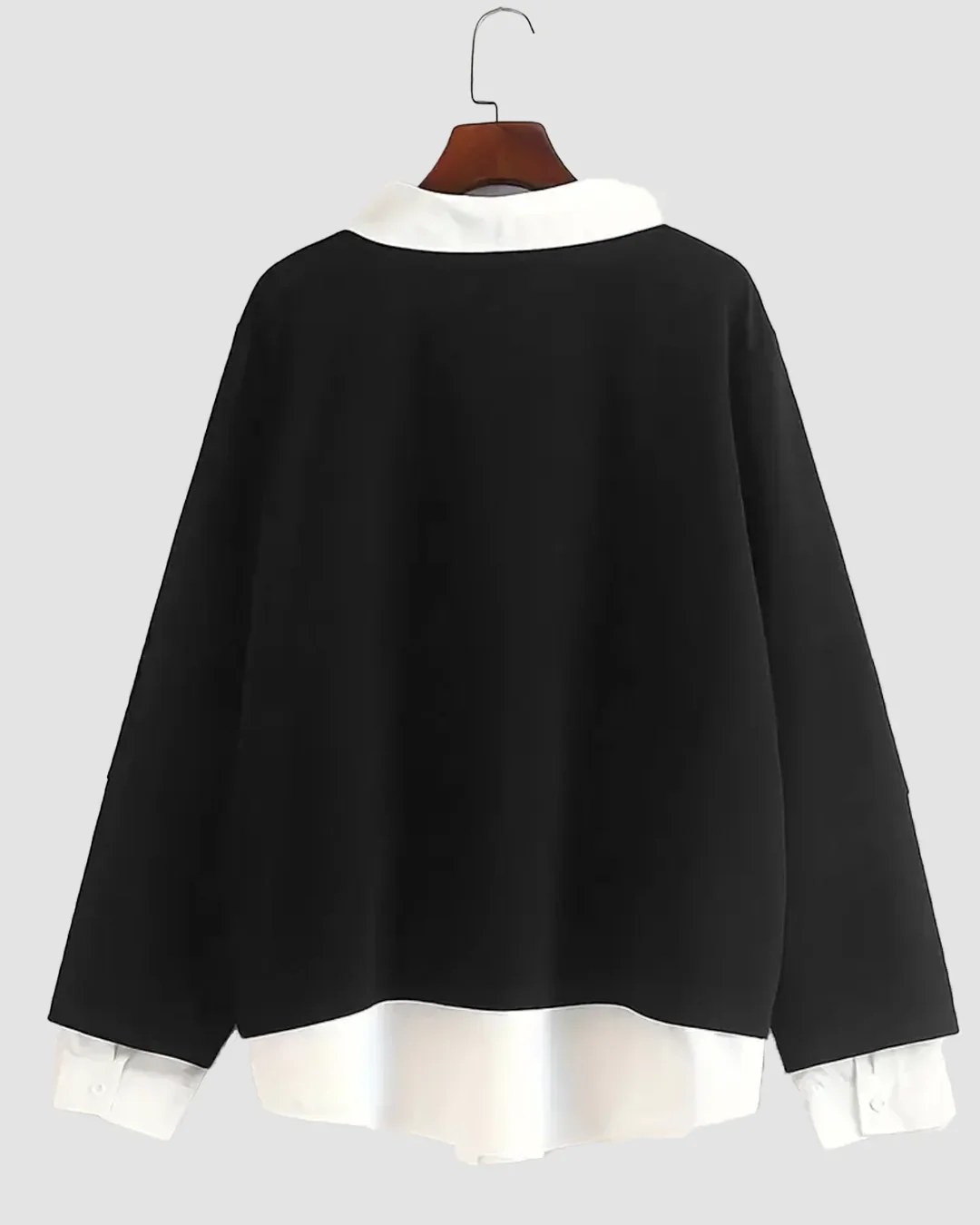 Black Contrast Collar Long Sleeve Sweatshirt - Image 2