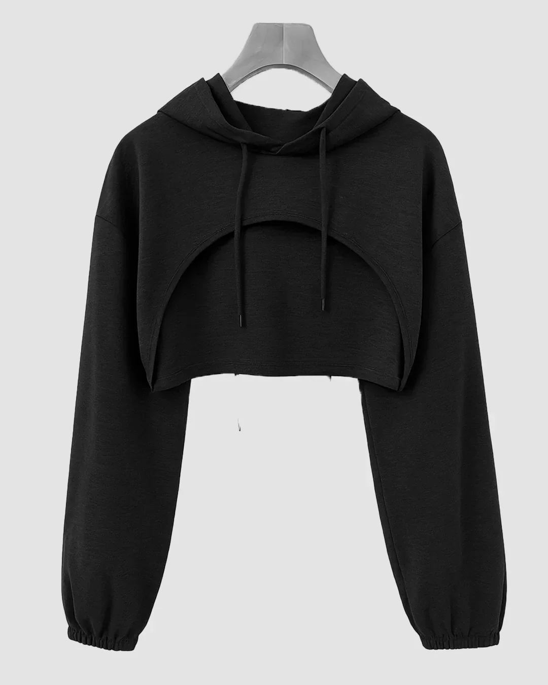 Full Sleeve Hooded Cut-Out Style Crop Top in Black - Image 2