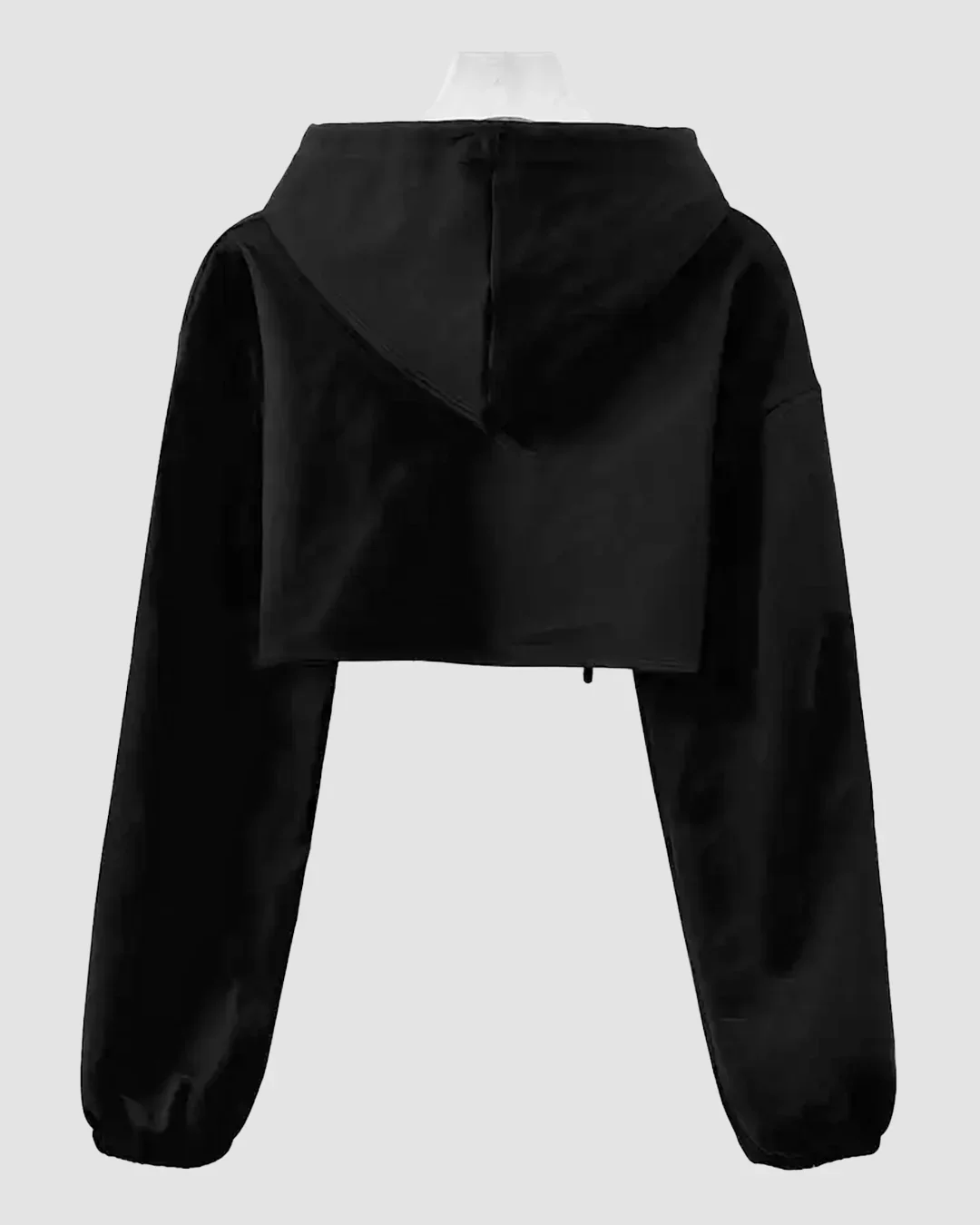 Full Sleeve Hooded Cut-Out Style Crop Top in Black - Image 3