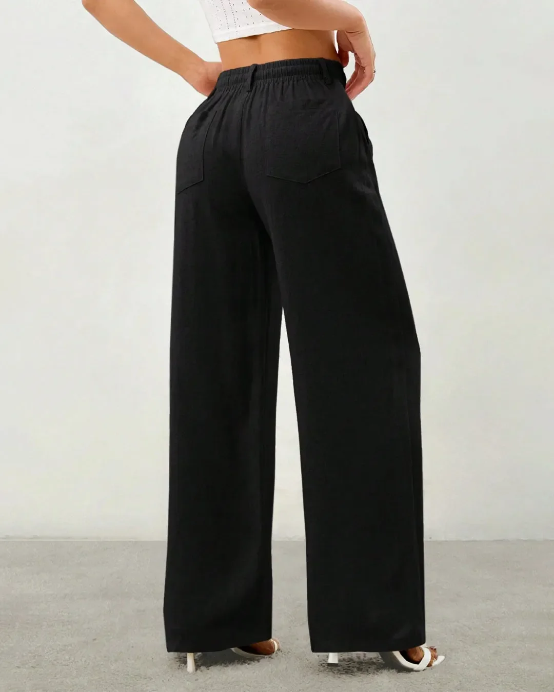 Black Drawstring Wide Leg Lounge Pants - Image 3