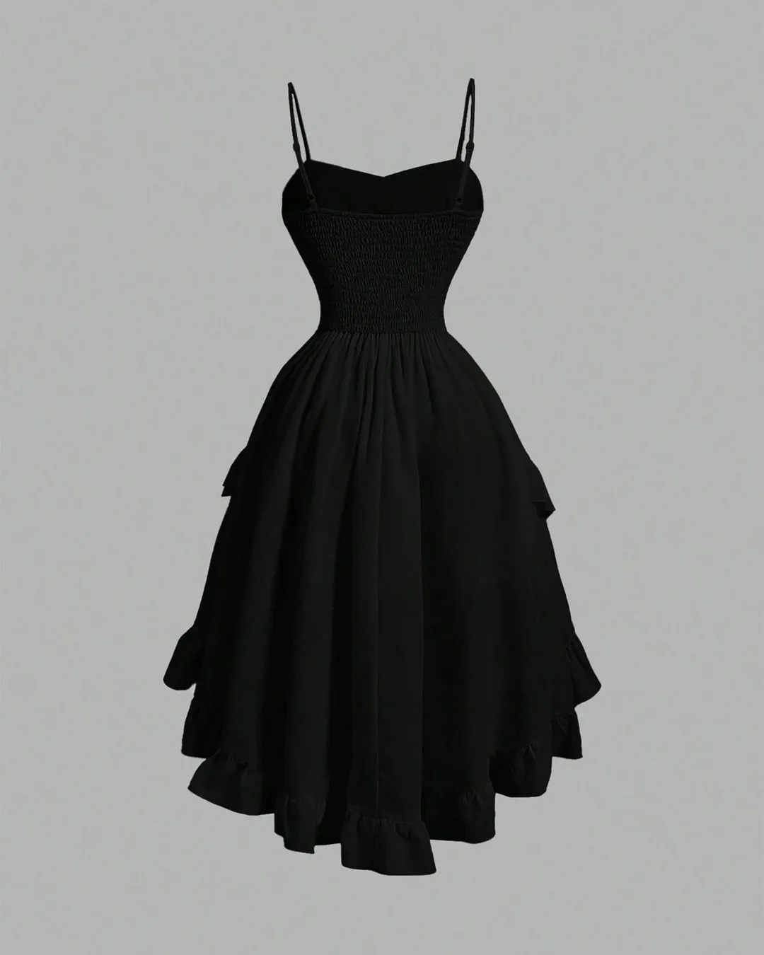Black High-Low Gothic Dress with Spaghetti Straps & Corset Detail - Image 3