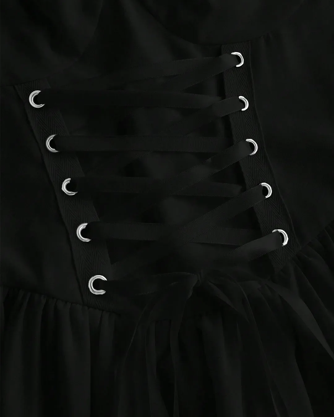 Black High-Low Gothic Dress with Spaghetti Straps & Corset Detail - Image 4