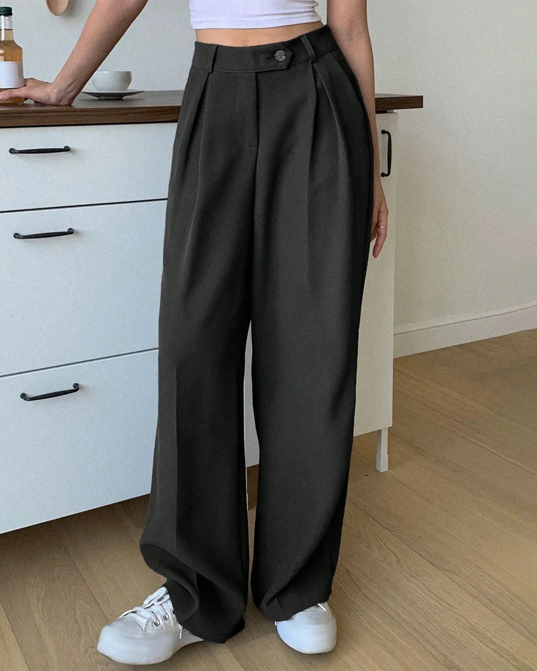 Black High Waist Wide Leg Relaxed Trousers - Image 2