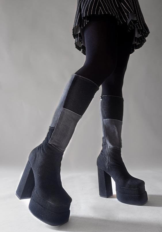 Black Knee High Boots with Block Heel - Image 2