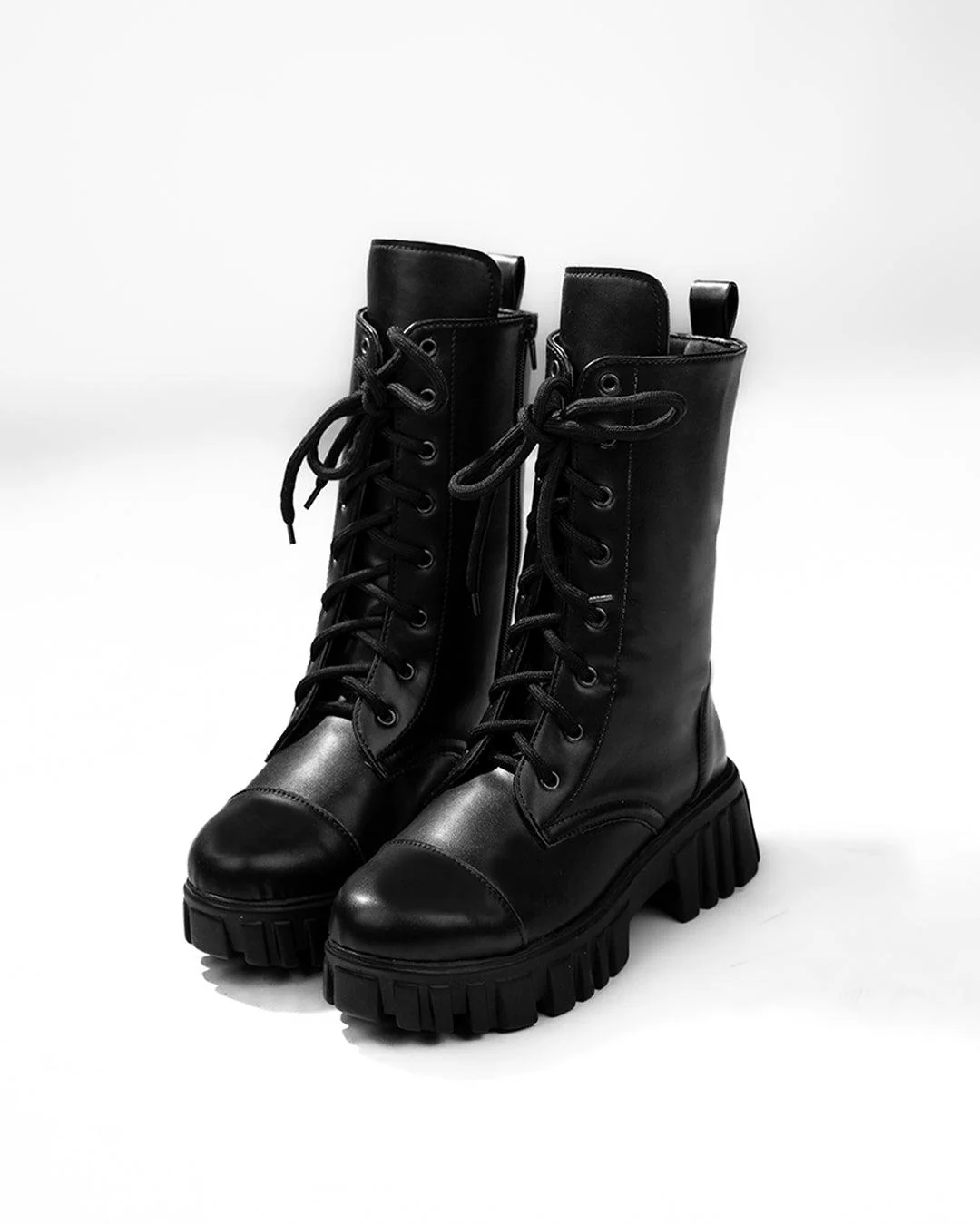 Black Lace Up Platform Ankle Boots with Zipper - Image 3