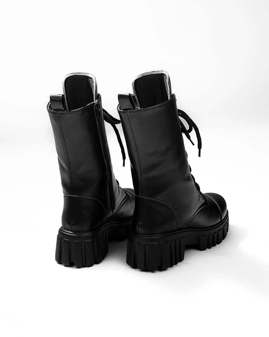 Black Lace Up Platform Ankle Boots with Zipper - Image 4