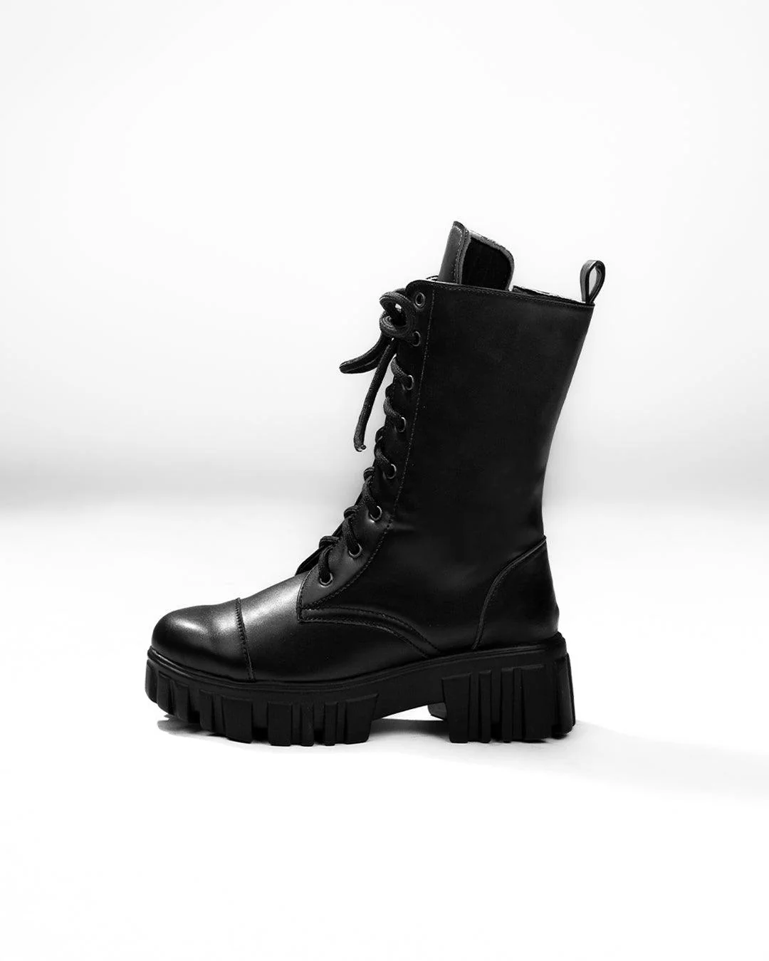 Black Lace Up Platform Ankle Boots with Zipper - Image 5