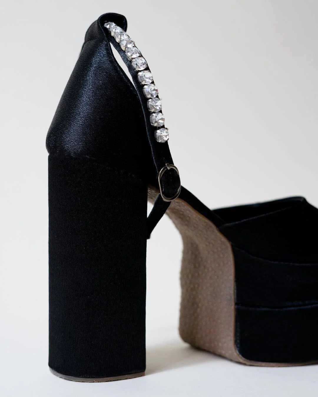 Black Party Heels with Rhinestone Ankle Strap Platform - Image 4