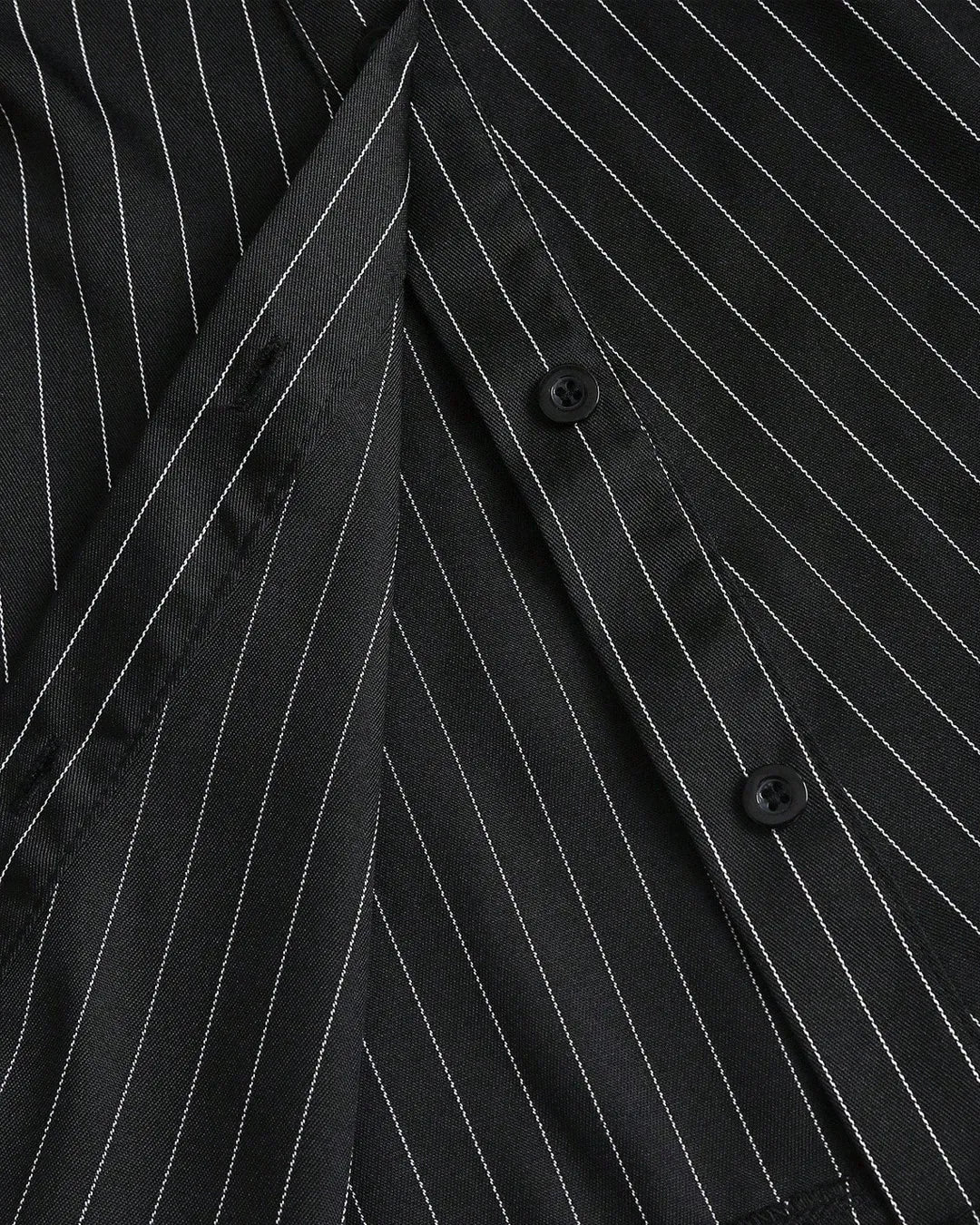 Black Pinstripe Button Down Collared Fit & Flare Full Sleeve Mini Dress - Image 3