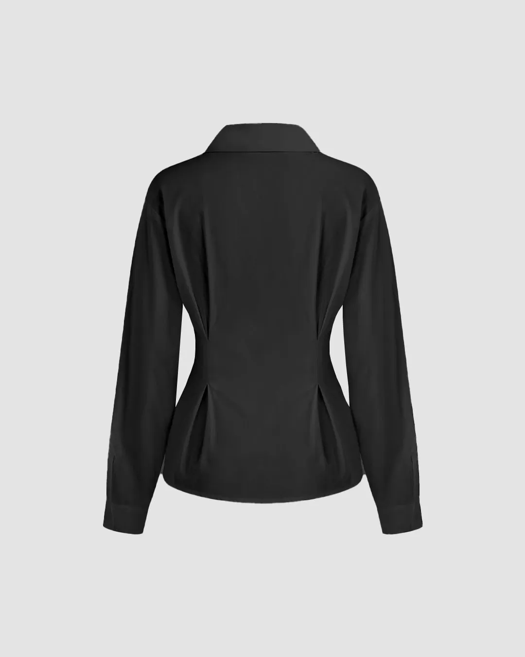 Black Shirt with Pleated Peplum Waist and Button Closure - Image 3