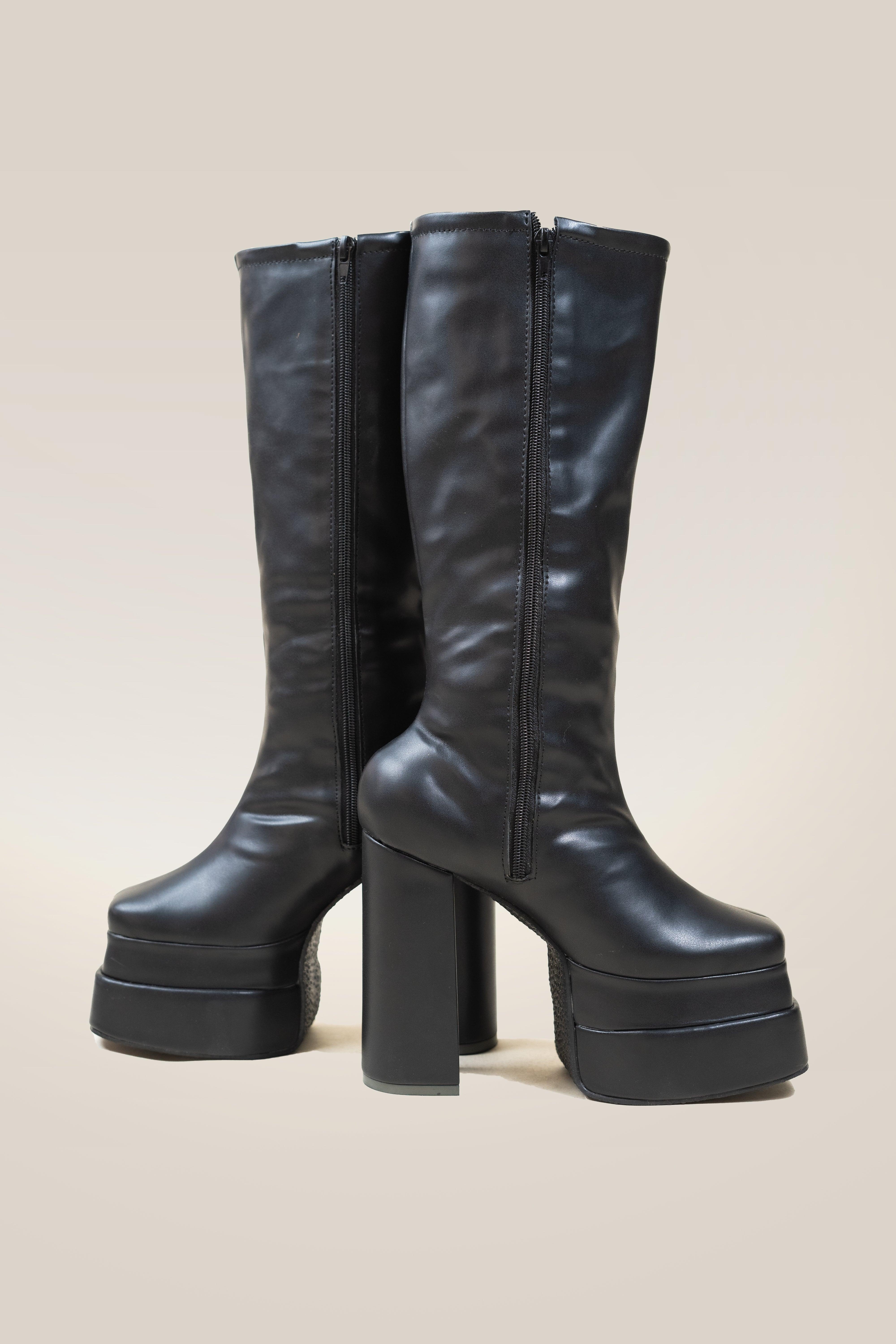 Black Platform Boots with Block Heel - Image 3