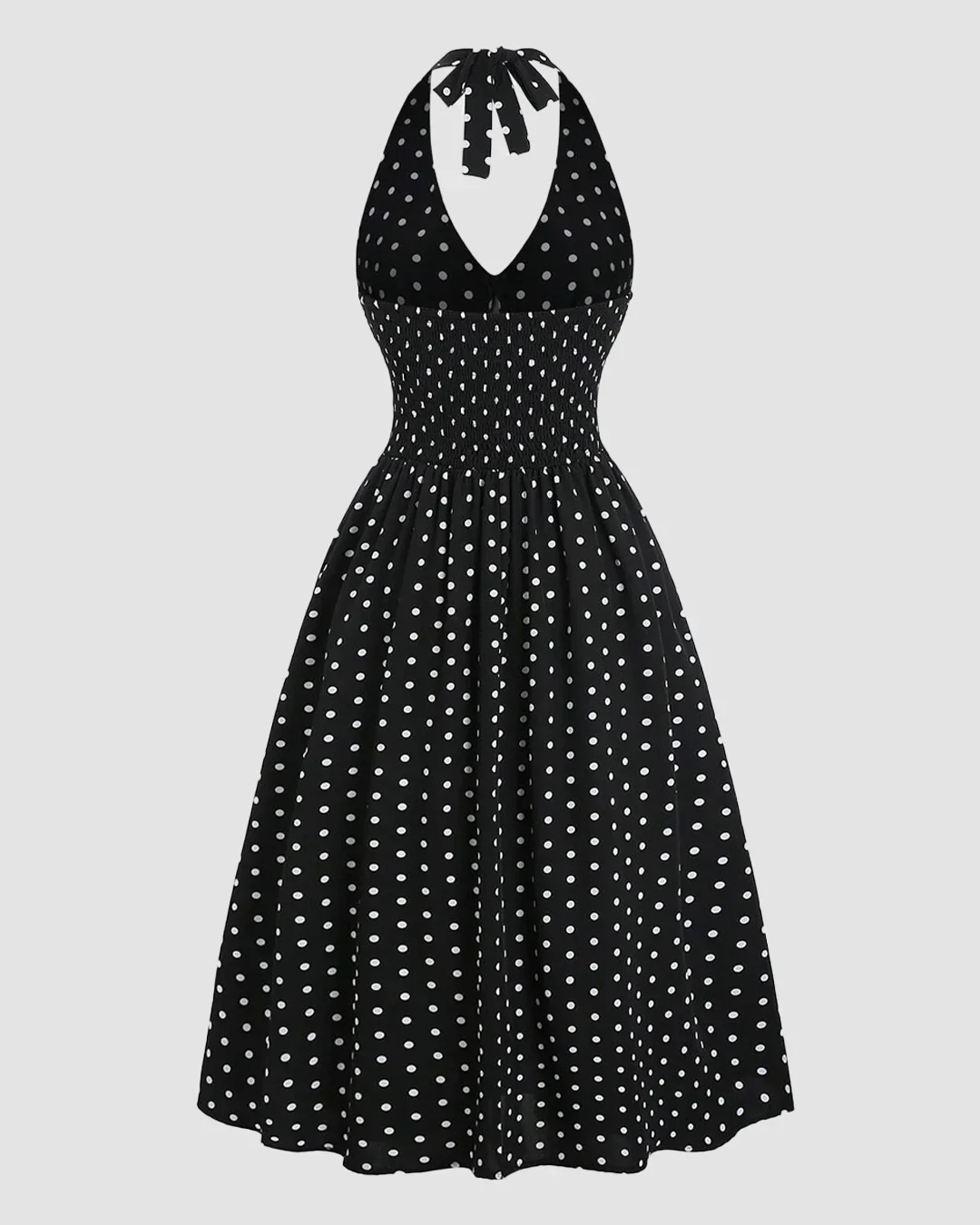 Black Polka Dot Backless Halter Neck Midi Dress - Image 2