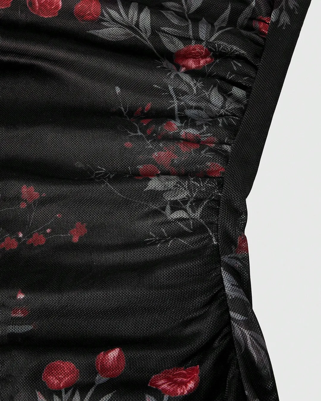 Black Retro Floral Cowl Neck Bodycon Midi Dress with Mermaid Hem - Image 2