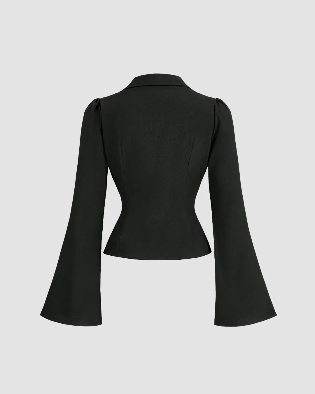 Black Ruched Front Flared Sleeve Shirt Top - Image 3