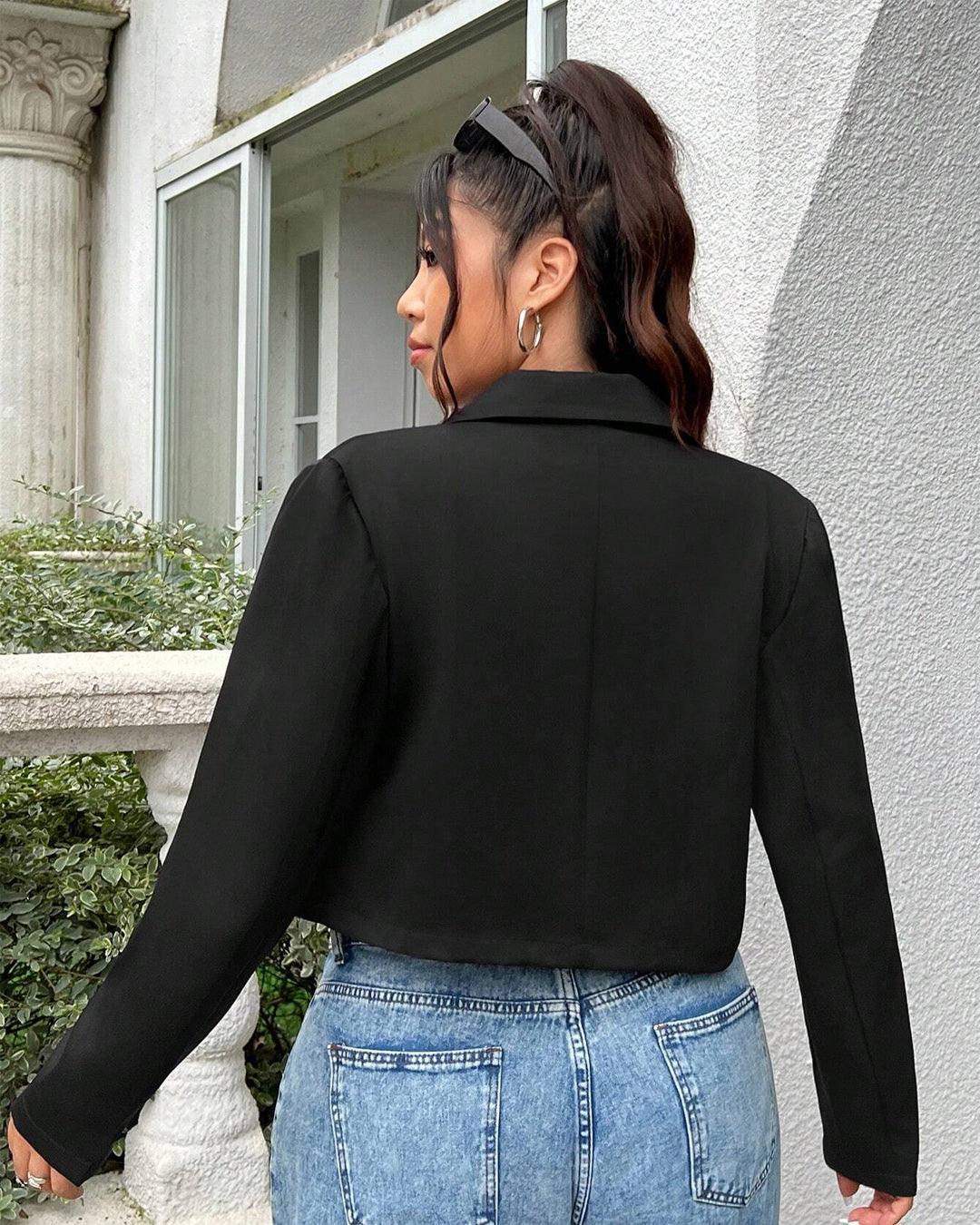 Black Short Workwear Suit Jacket With Pockets - Image 4