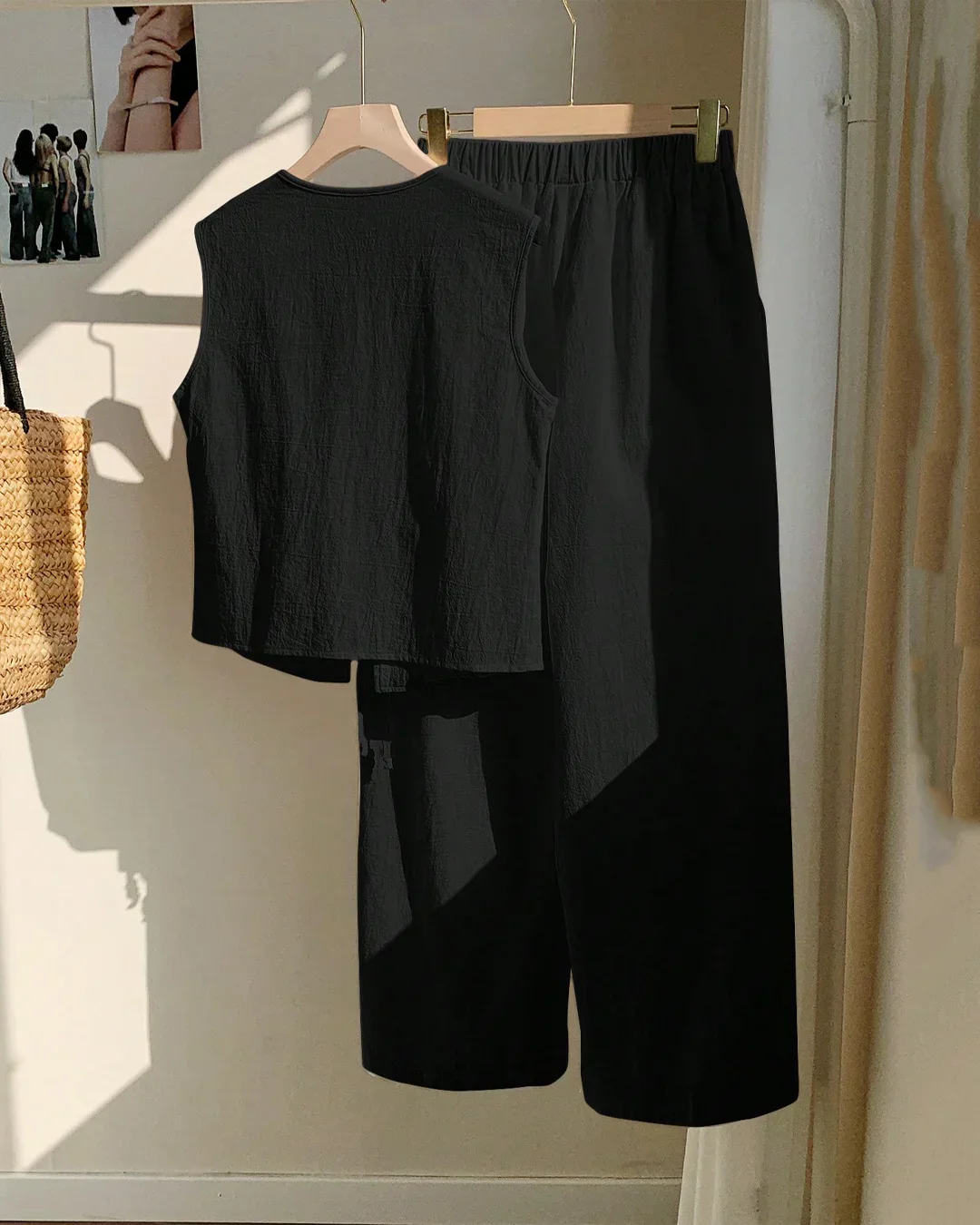 Black Sleeveless Tie-Back Top & Wide-Leg Pants Co-Ord Set - Image 2