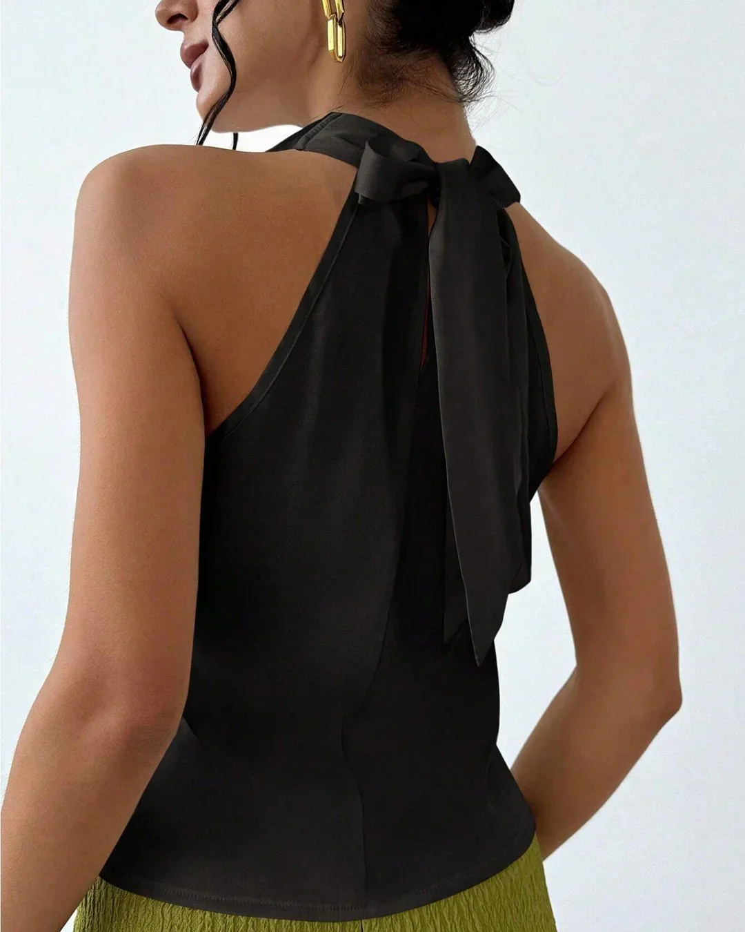 Black Solid Cowl Neck Sleeveless Top for Women - Image 3