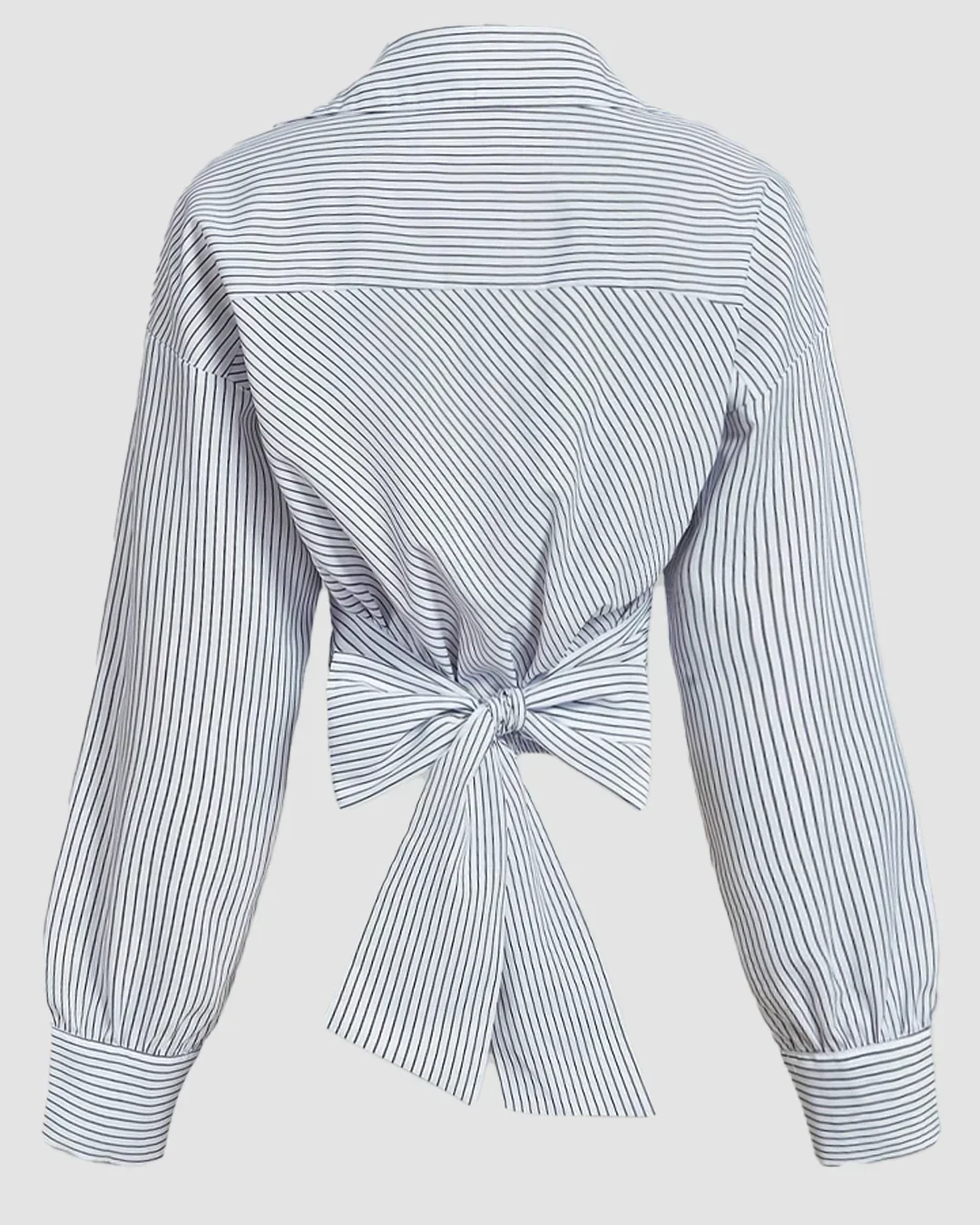 Black Striped Wrap Front Collared Full Sleeve Top With Waist Tie - Image 2
