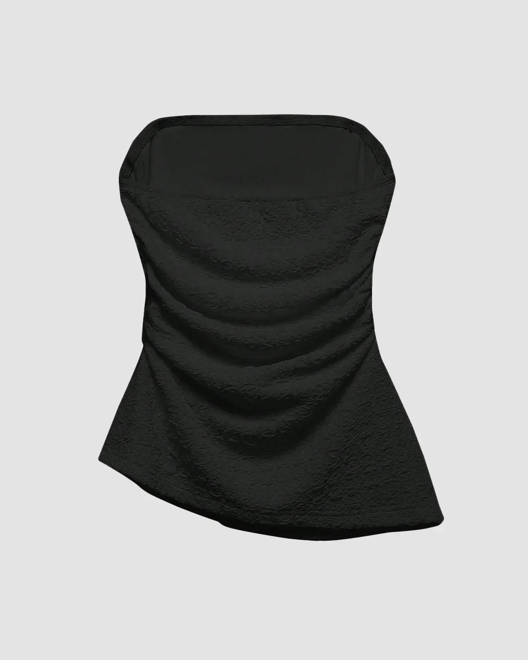Black Textured Strapless Ruched Tube Top - Image 2