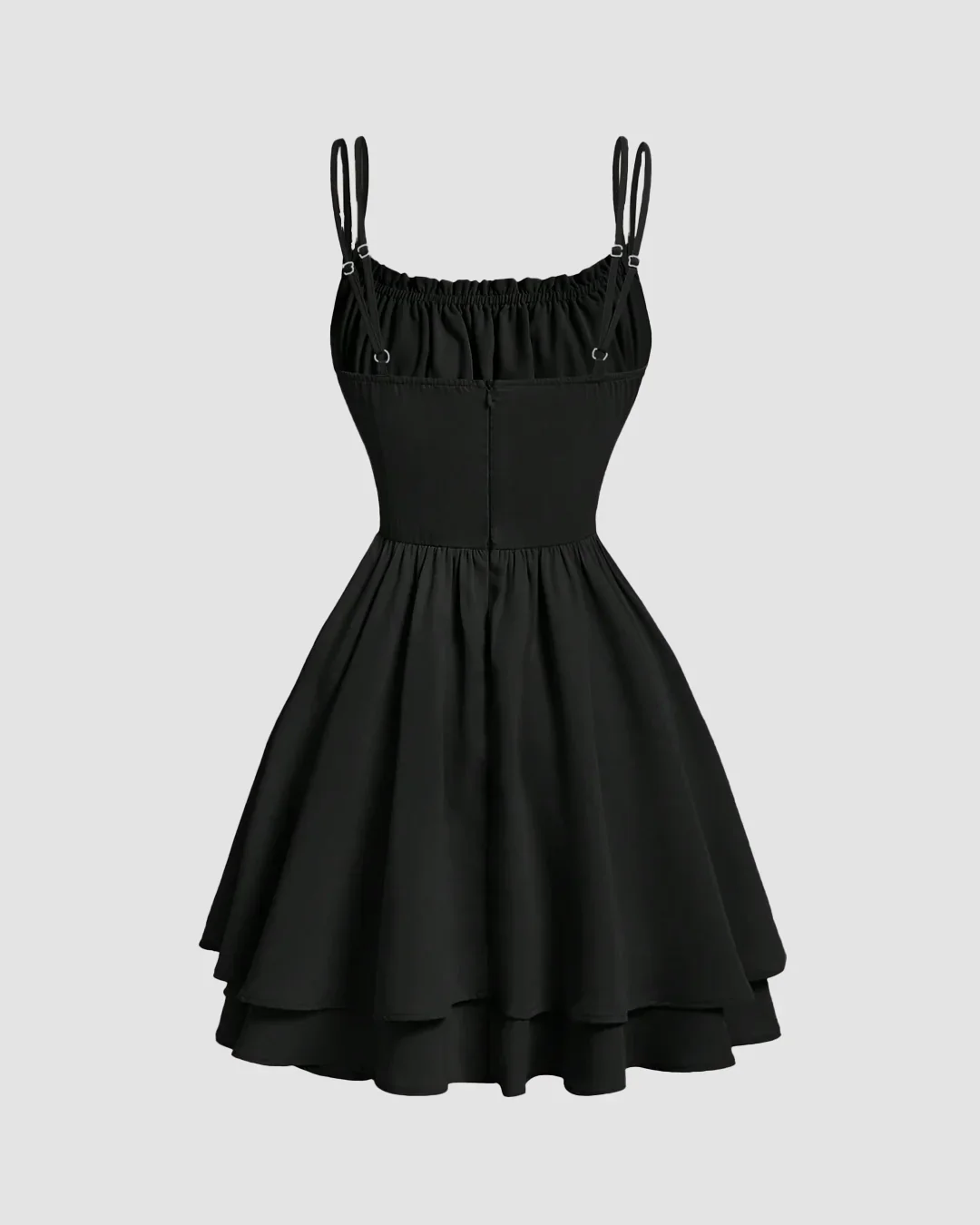 Corset Fit and Tiered Hem Lace Mini Dress in Black - Image 2