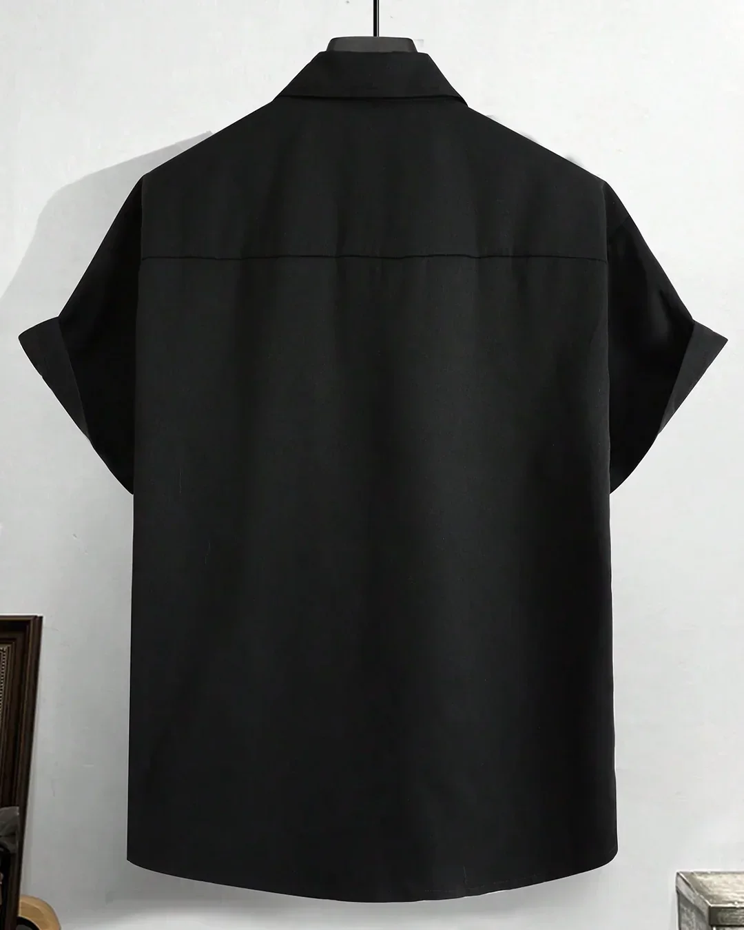 Men Black Zip Front Pocket Detail Short Sleeve Shirt - Image 2