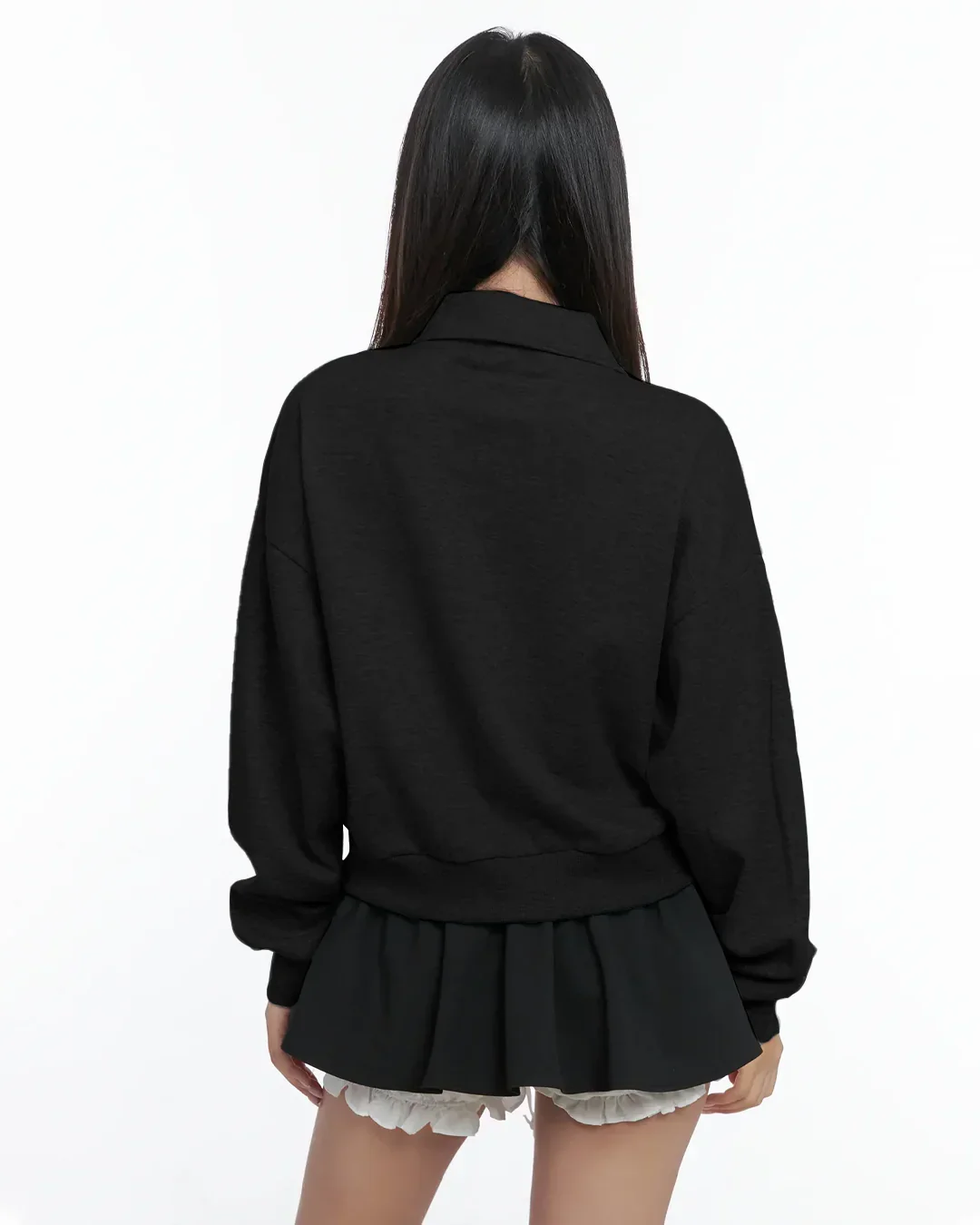 Black Zip Up Collar Long Sleeve Jacket with Front Pockets - Image 3