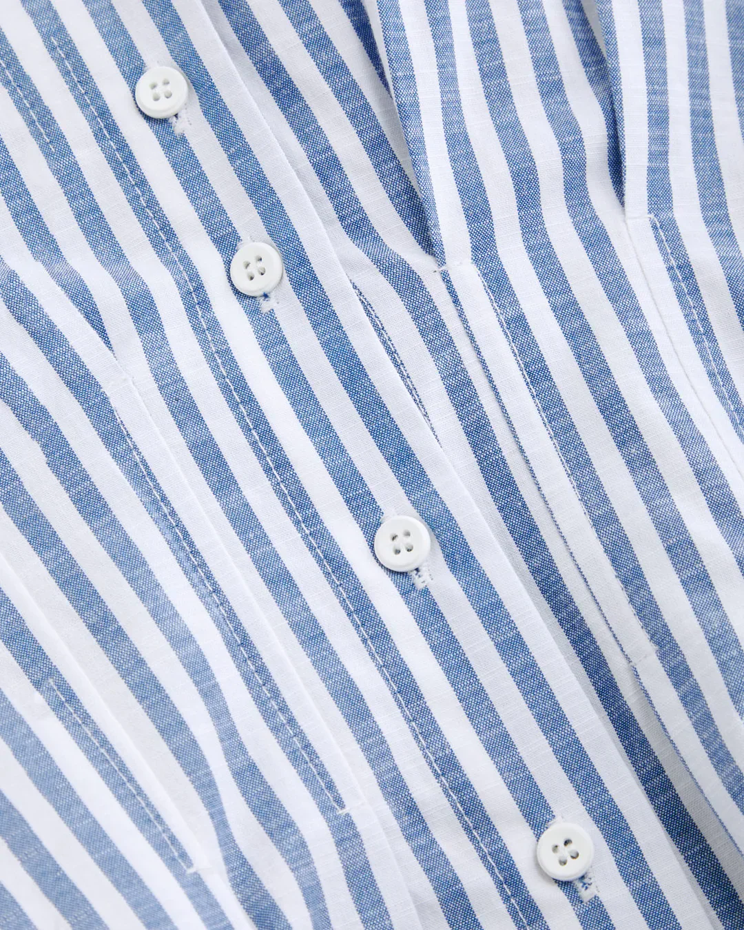 V Neck Flared Button Down Mini Dress in Blue and White - Image 4