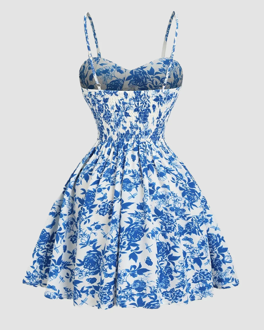 Blue Floral Spaghetti Strap Fit and Flare Mini Dress - Image 2
