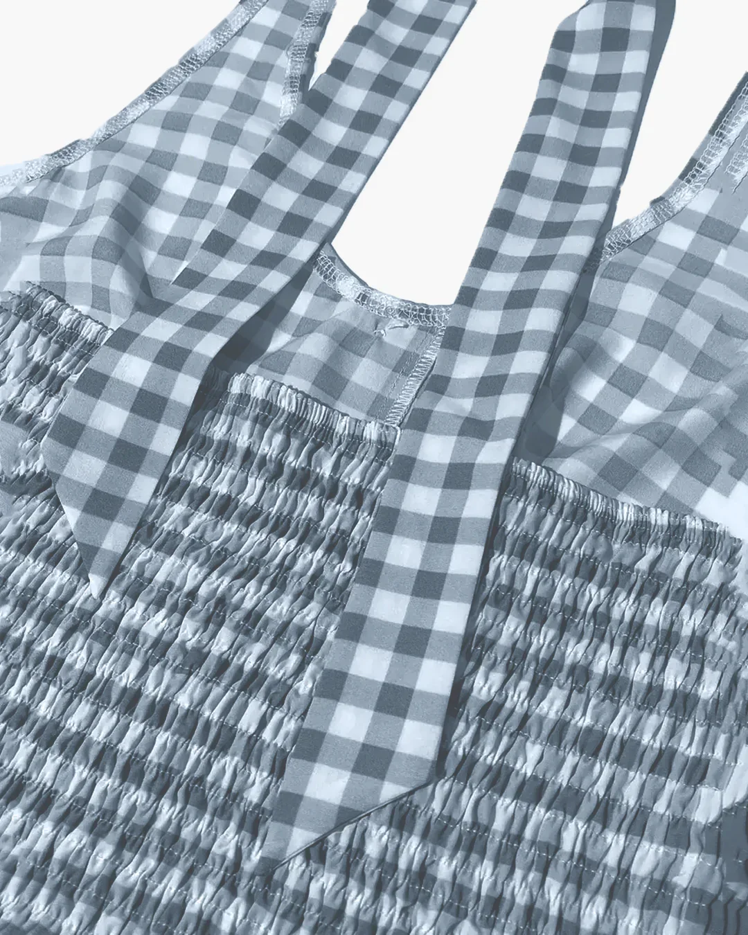 Blue Gingham Halter Neck Tie-Back Crop Top - Image 3