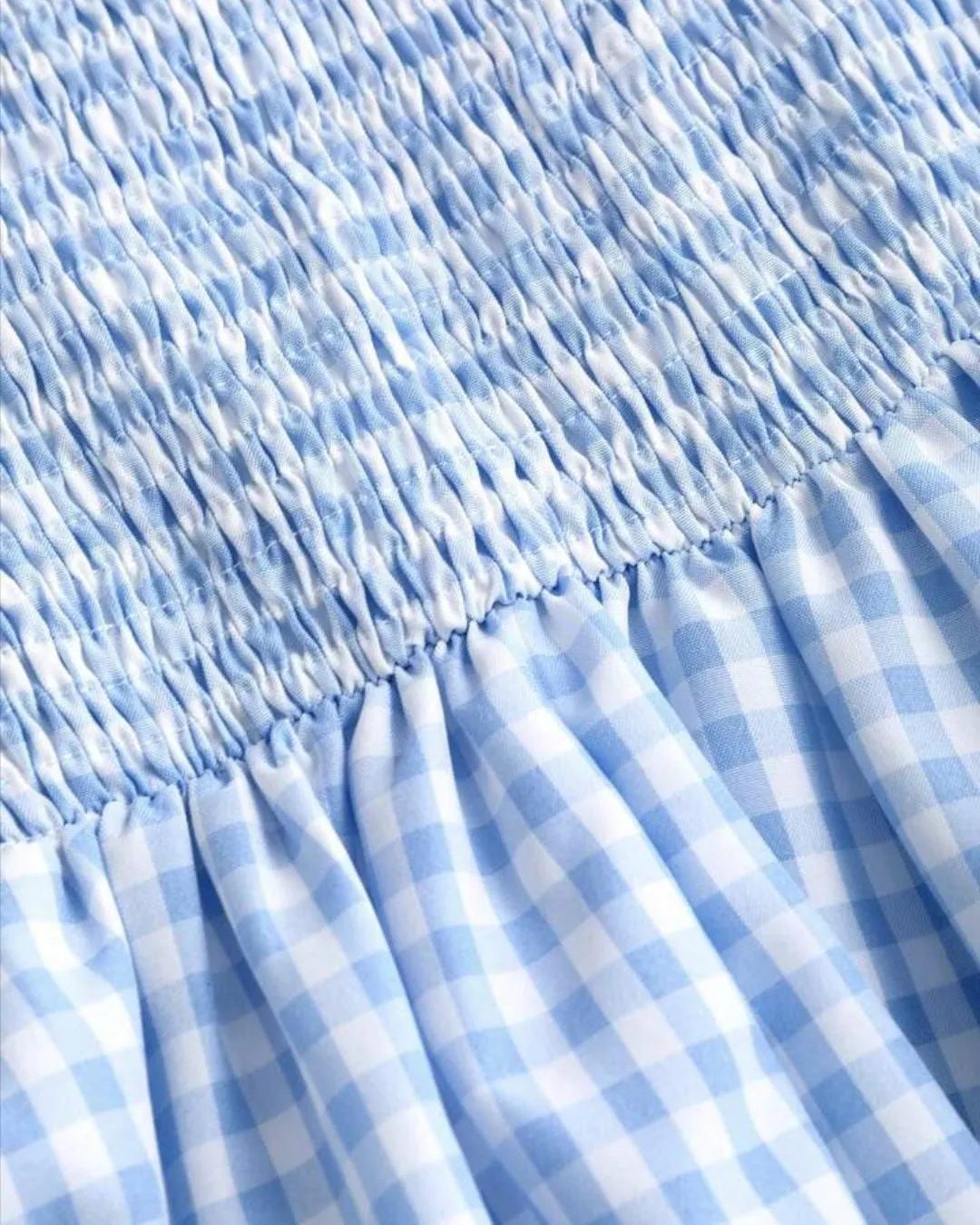 Blue Gingham Ruffle Sleeve Peplum Top with Front Tie - Image 4